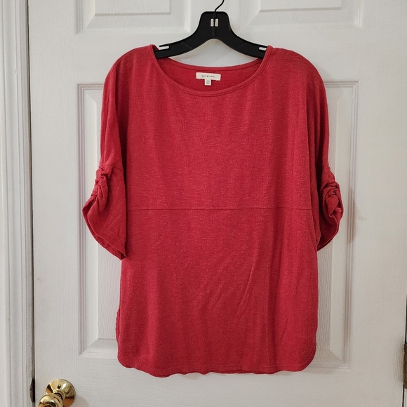 Max Studio Short sleeve frill sleeves oversized relaxed fit shirt red size small - Picture 2 of 7